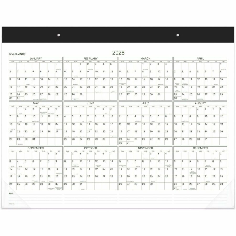 Two-Color Desk Pad, 22 x 17, White Sheets, Black Binding, Clear Corners, 12-Month (Jan to Dec): 2024