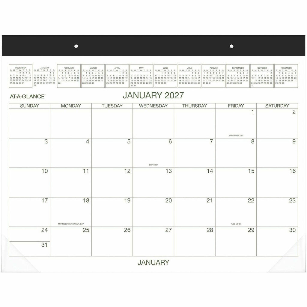 Two-Color Desk Pad, 22 x 17, White Sheets, Black Binding, Clear Corners, 12-Month (Jan to Dec): 2024