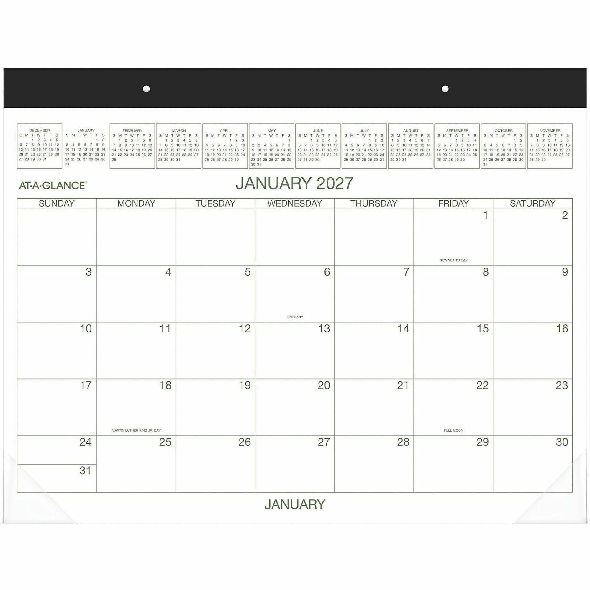 Two-Color Desk Pad, 22 x 17, White Sheets, Black Binding, Clear Corners, 12-Month (Jan to Dec): 2024