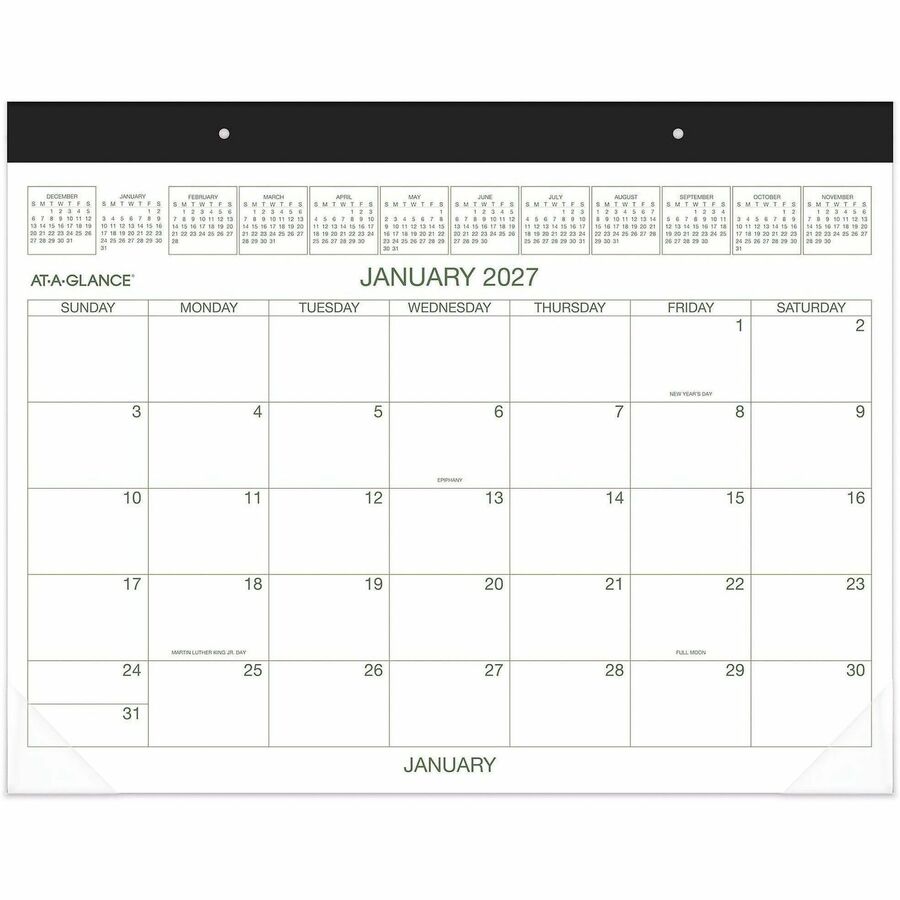 Two-Color Desk Pad, 22 x 17, White Sheets, Black Binding, Clear Corners, 12-Month (Jan to Dec): 2024