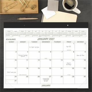 Two-Color Desk Pad, 22 x 17, White Sheets, Black Binding, Clear Corners, 12-Month (Jan to Dec): 2024