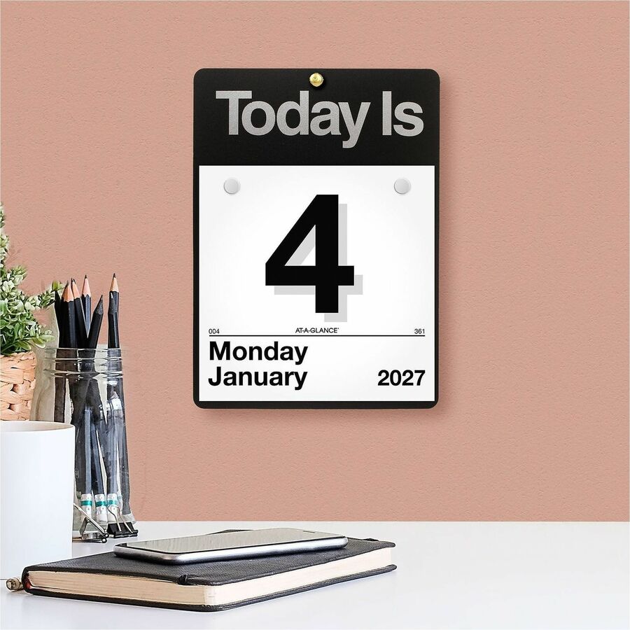 At-A-Glance "Today Is"Wall Calendar - Small Size - Julian Dates - Daily - 12 Month - January 2024 - December 2024 - 1 Day Single Page Layout - 6" x 6" White Sheet - White - Poly, Paper - Eyelet, Unruled Daily Block - 1 Each