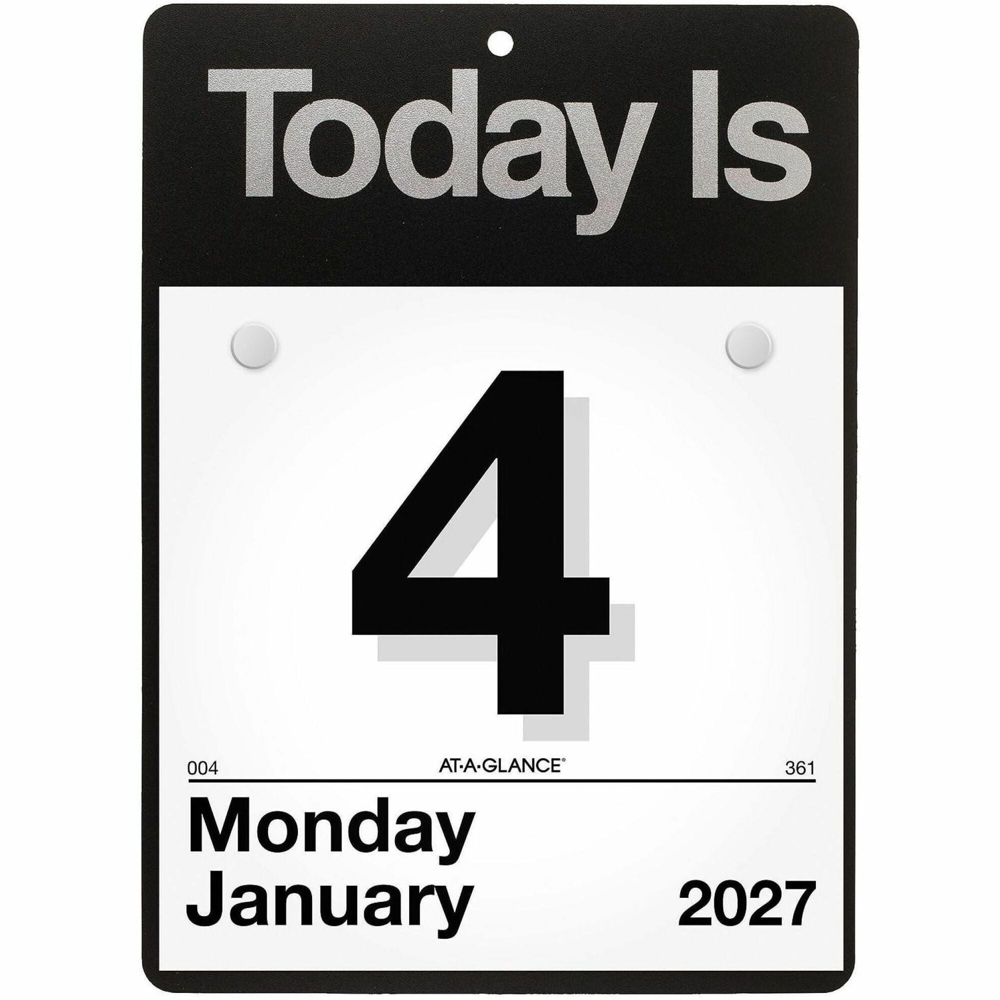 At-A-Glance "Today Is"Wall Calendar - Small Size - Julian Dates - Daily - 12 Month - January 2024 - December 2024 - 1 Day Single Page Layout - 6" x 6" White Sheet - White - Poly, Paper - Eyelet, Unruled Daily Block - 1 Each