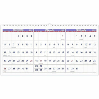 Deluxe Three-Month Reference Wall Calendar, Horizontal Orientation, 24 x 12, White Sheets, 15-Month (Dec-Feb): 2023 to 2025