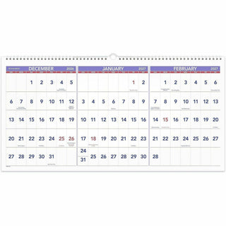 Deluxe Three-Month Reference Wall Calendar, Horizontal Orientation, 24 x 12, White Sheets, 15-Month (Dec-Feb): 2023 to 2025