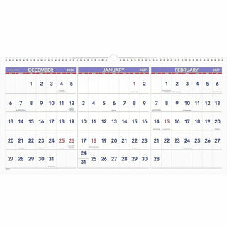Deluxe Three-Month Reference Wall Calendar, Horizontal Orientation, 24 x 12, White Sheets, 15-Month (Dec-Feb): 2023 to 2025