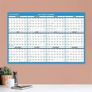 Horizontal Reversible/Erasable Wall Planner, 36 x 24, White/Blue Sheets, 12-Month (Jan to Dec): 2024