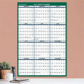 At-A-Glance Vertical Reversible Erasable Wall Calendar - Large Size - Julian Dates - Yearly - 12 Month - January 2024 - December 2024 - 24" x 36" White Sheet - Blue, Gray - Laminate - Erasable, Laminated, Unruled Daily Block, Reversible - 1 Each