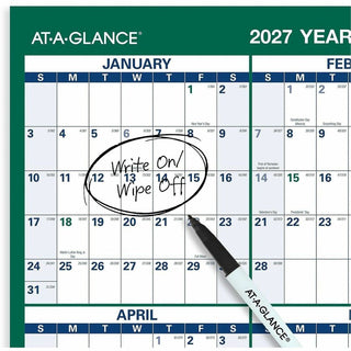 At-A-Glance Vertical Reversible Erasable Wall Calendar - Large Size - Julian Dates - Yearly - 12 Month - January 2024 - December 2024 - 24" x 36" White Sheet - Blue, Gray - Laminate - Erasable, Laminated, Unruled Daily Block, Reversible - 1 Each