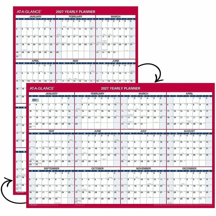 Erasable Vertical/Horizontal Wall Planner, 24 x 36, White/Blue/Red Sheets, 12-Month (Jan to Dec): 2024