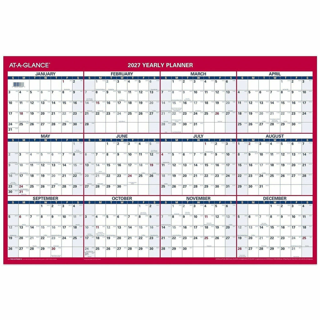 Erasable Vertical/Horizontal Wall Planner, 24 x 36, White/Blue/Red Sheets, 12-Month (Jan to Dec): 2024