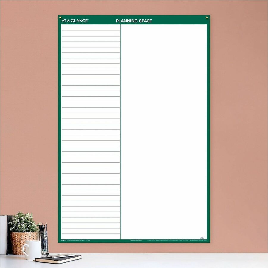 At-A-Glance Vertical Reversible Erasable Wall Calendar - Extra Large Size - Julian Dates - Yearly - 12 Month - January 2024 - December 2024 - 48" x 32" White Sheet - Green - Laminate - Erasable, Laminated, Write on/Wipe off, Reversible, Notes Area, U