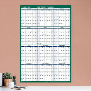 At-A-Glance Vertical Reversible Erasable Wall Calendar - Extra Large Size - Julian Dates - Yearly - 12 Month - January 2024 - December 2024 - 48" x 32" White Sheet - Green - Laminate - Erasable, Laminated, Write on/Wipe off, Reversible, Notes Area, U