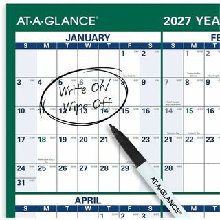 At-A-Glance Vertical Reversible Erasable Wall Calendar - Extra Large Size - Julian Dates - Yearly - 12 Month - January 2024 - December 2024 - 48" x 32" White Sheet - Green - Laminate - Erasable, Laminated, Write on/Wipe off, Reversible, Notes Area, U