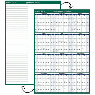 At-A-Glance Vertical Reversible Erasable Wall Calendar - Extra Large Size - Julian Dates - Yearly - 12 Month - January 2024 - December 2024 - 48" x 32" White Sheet - Green - Laminate - Erasable, Laminated, Write on/Wipe off, Reversible, Notes Area, U