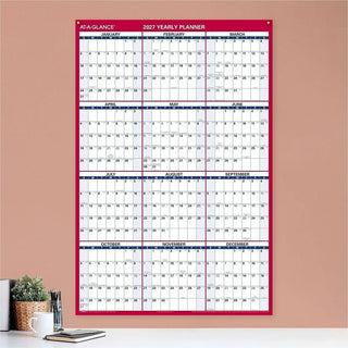 At-A-Glance Vertical Reversible Horizontal Erasable Wall Calendar - Extra Large Size - Julian Dates - Yearly - 12 Month - January 2024 - December 2024 - 48" x 32" White Sheet - 1.25" x 1.88" , 1.63" x 1.63" Block - Red - Laminate - Erasable, Reversib