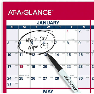 At-A-Glance Vertical Reversible Horizontal Erasable Wall Calendar - Extra Large Size - Julian Dates - Yearly - 12 Month - January 2024 - December 2024 - 48" x 32" White Sheet - 1.25" x 1.88" , 1.63" x 1.63" Block - Red - Laminate - Erasable, Reversib