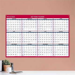 At-A-Glance Vertical Reversible Horizontal Erasable Wall Calendar - Extra Large Size - Julian Dates - Yearly - 12 Month - January 2024 - December 2024 - 48" x 32" White Sheet - 1.25" x 1.88" , 1.63" x 1.63" Block - Red - Laminate - Erasable, Reversib