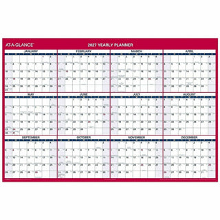 At-A-Glance Vertical Reversible Horizontal Erasable Wall Calendar - Extra Large Size - Julian Dates - Yearly - 12 Month - January 2024 - December 2024 - 48" x 32" White Sheet - 1.25" x 1.88" , 1.63" x 1.63" Block - Red - Laminate - Erasable, Reversib