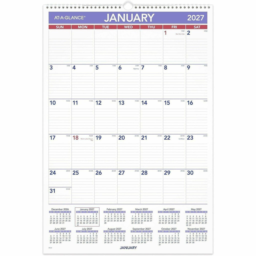 Monthly Wall Calendar with Ruled Daily Blocks, 15.5 x 22.75, White Sheets, 12-Month (Jan to Dec): 2024