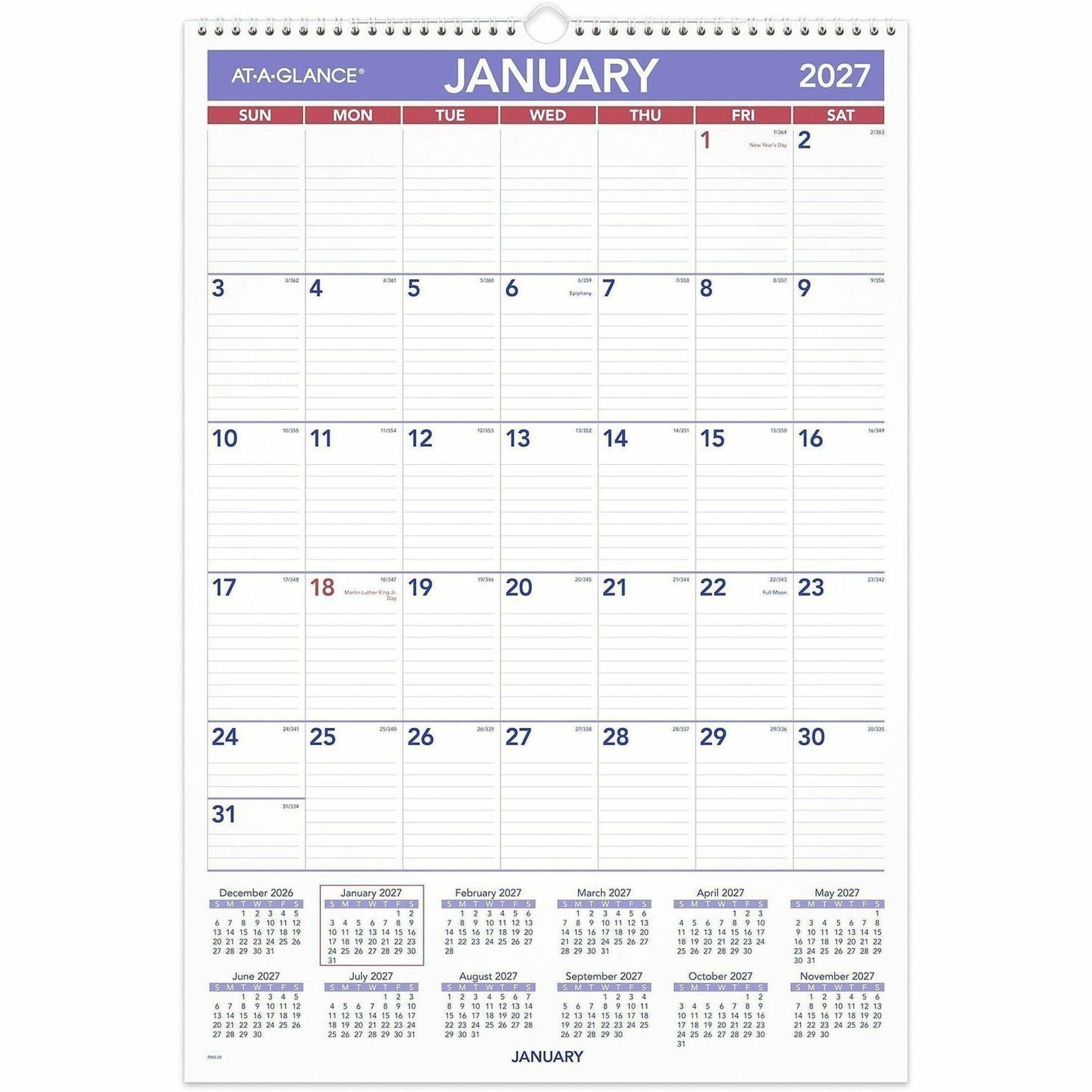Monthly Wall Calendar with Ruled Daily Blocks, 15.5 x 22.75, White Sheets, 12-Month (Jan to Dec): 2024