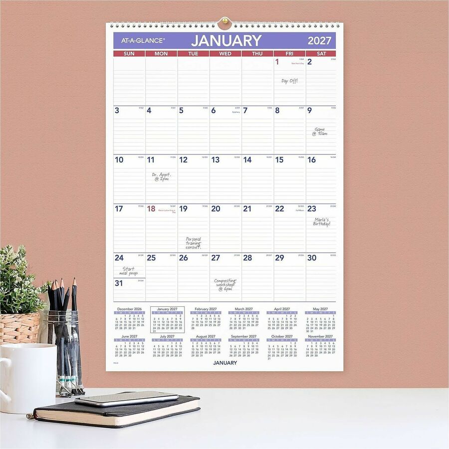 Monthly Wall Calendar with Ruled Daily Blocks, 15.5 x 22.75, White Sheets, 12-Month (Jan to Dec): 2024