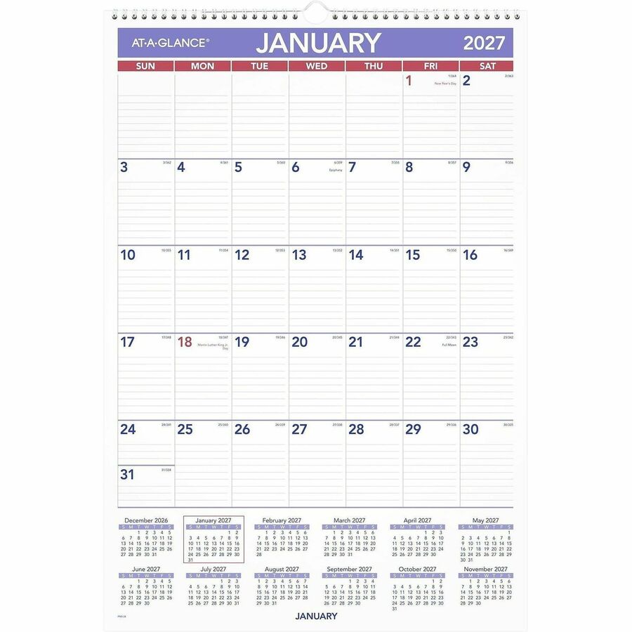 Monthly Wall Calendar with Ruled Daily Blocks, 15.5 x 22.75, White Sheets, 12-Month (Jan to Dec): 2024