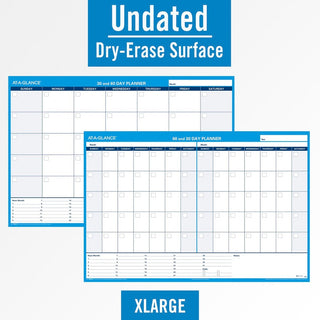 30/60-Day Undated Horizontal Erasable Wall Planner, 48 x 32, White/Blue Sheets, Undated