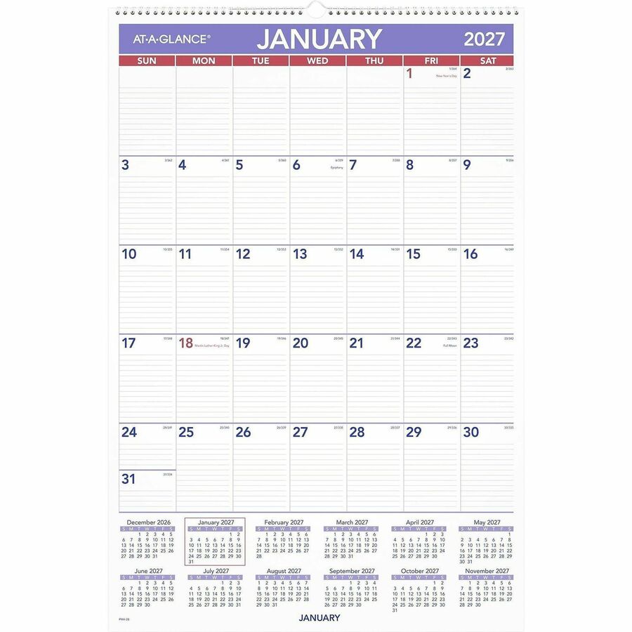 Monthly Wall Calendar with Ruled Daily Blocks, 20 x 30, White Sheets, 12-Month (Jan to Dec): 2024