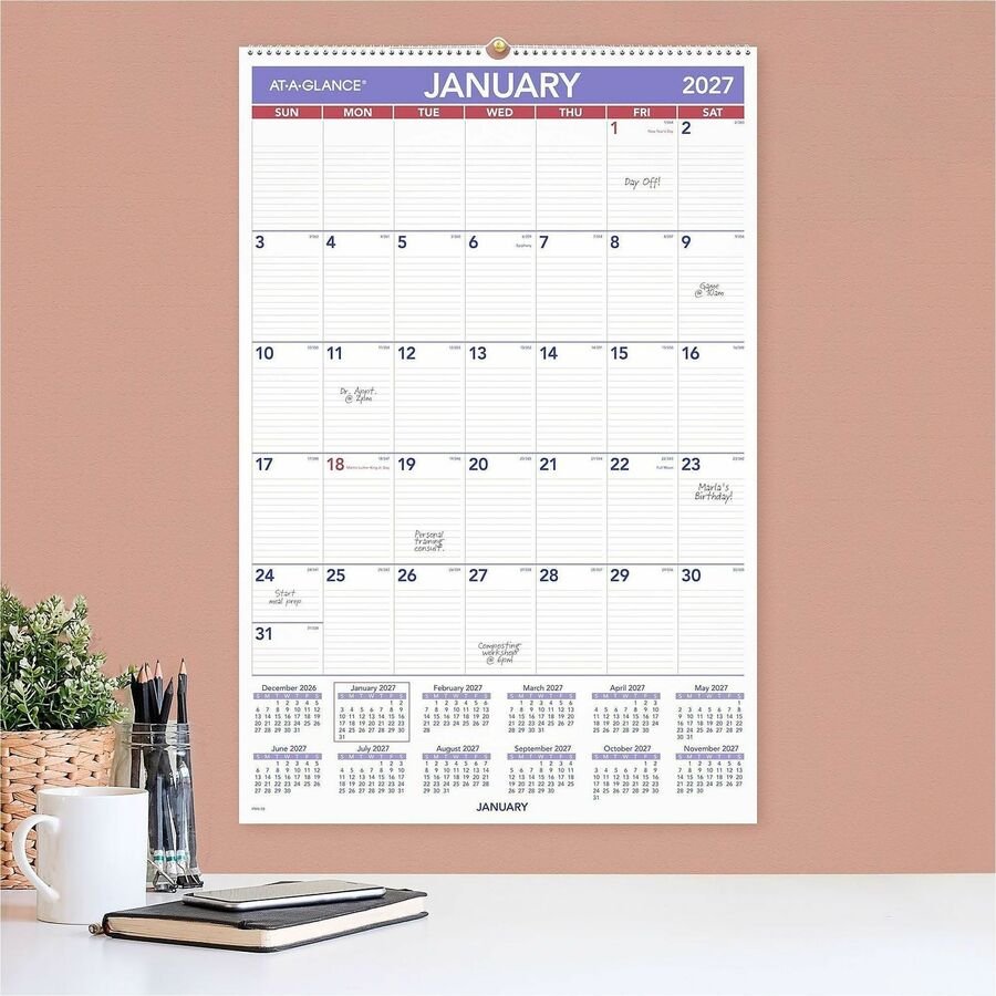 Monthly Wall Calendar with Ruled Daily Blocks, 20 x 30, White Sheets, 12-Month (Jan to Dec): 2024