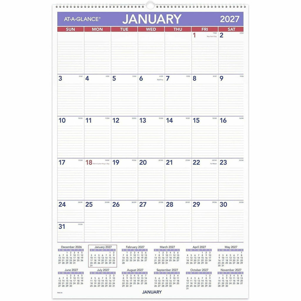 Monthly Wall Calendar with Ruled Daily Blocks, 20 x 30, White Sheets, 12-Month (Jan to Dec): 2024