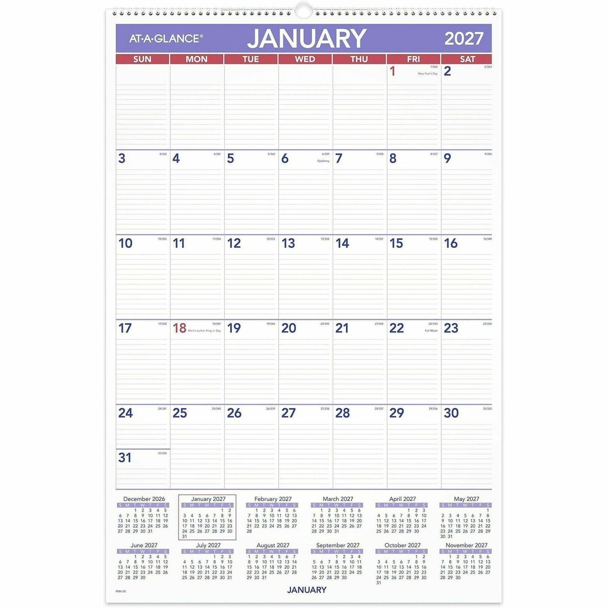 Monthly Wall Calendar with Ruled Daily Blocks, 20 x 30, White Sheets, 12-Month (Jan to Dec): 2024