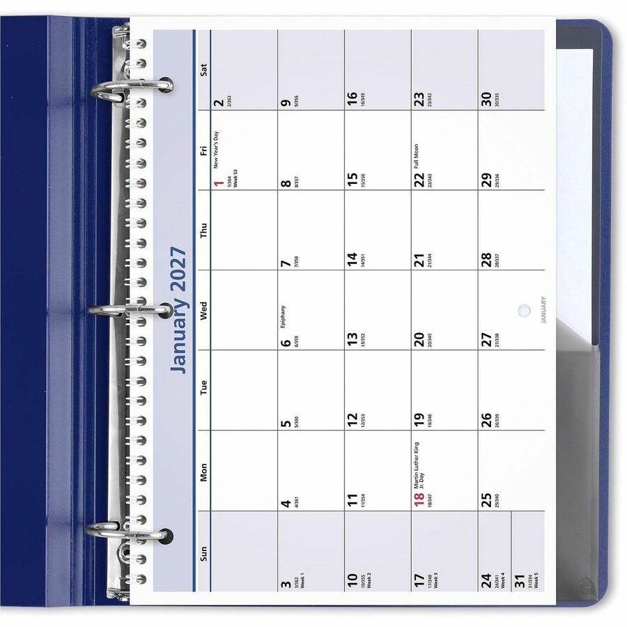 QuickNotes Desk/Wall Calendar, 3-Hole Punched, 11 x 8, White/Blue/Yellow Sheets, 12-Month (Jan to Dec): 2024