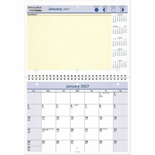QuickNotes Desk/Wall Calendar, 3-Hole Punched, 11 x 8, White/Blue/Yellow Sheets, 12-Month (Jan to Dec): 2024