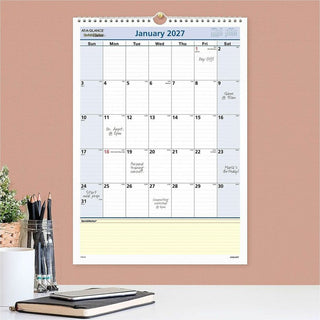 QuickNotes Wall Calendar, 12 x 17, White/Blue/Yellow Sheets, 12-Month (Jan to Dec): 2024