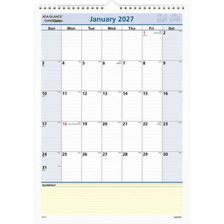QuickNotes Wall Calendar, 12 x 17, White/Blue/Yellow Sheets, 12-Month (Jan to Dec): 2024