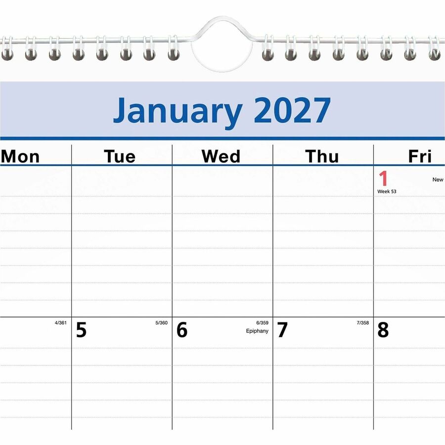 QuickNotes Wall Calendar, 12 x 17, White/Blue/Yellow Sheets, 12-Month (Jan to Dec): 2024