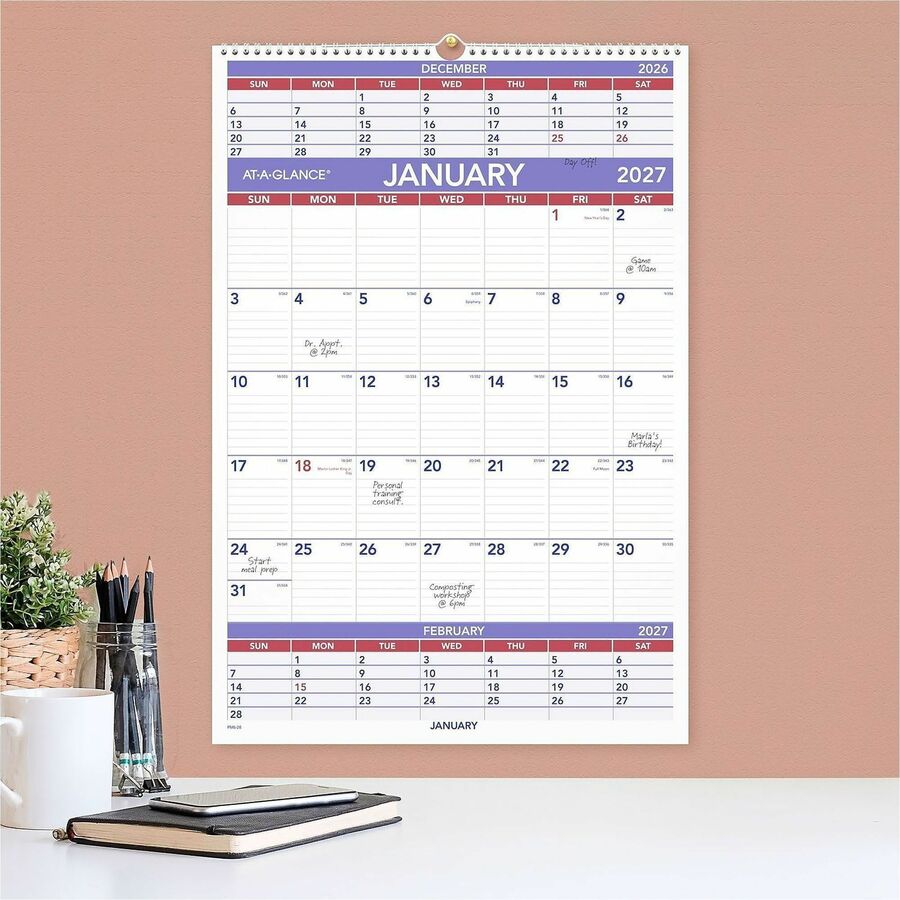 Three-Month Wall Calendar, 15.5 x 22.75, White Sheets, 12-Month (Jan to Dec): 2024