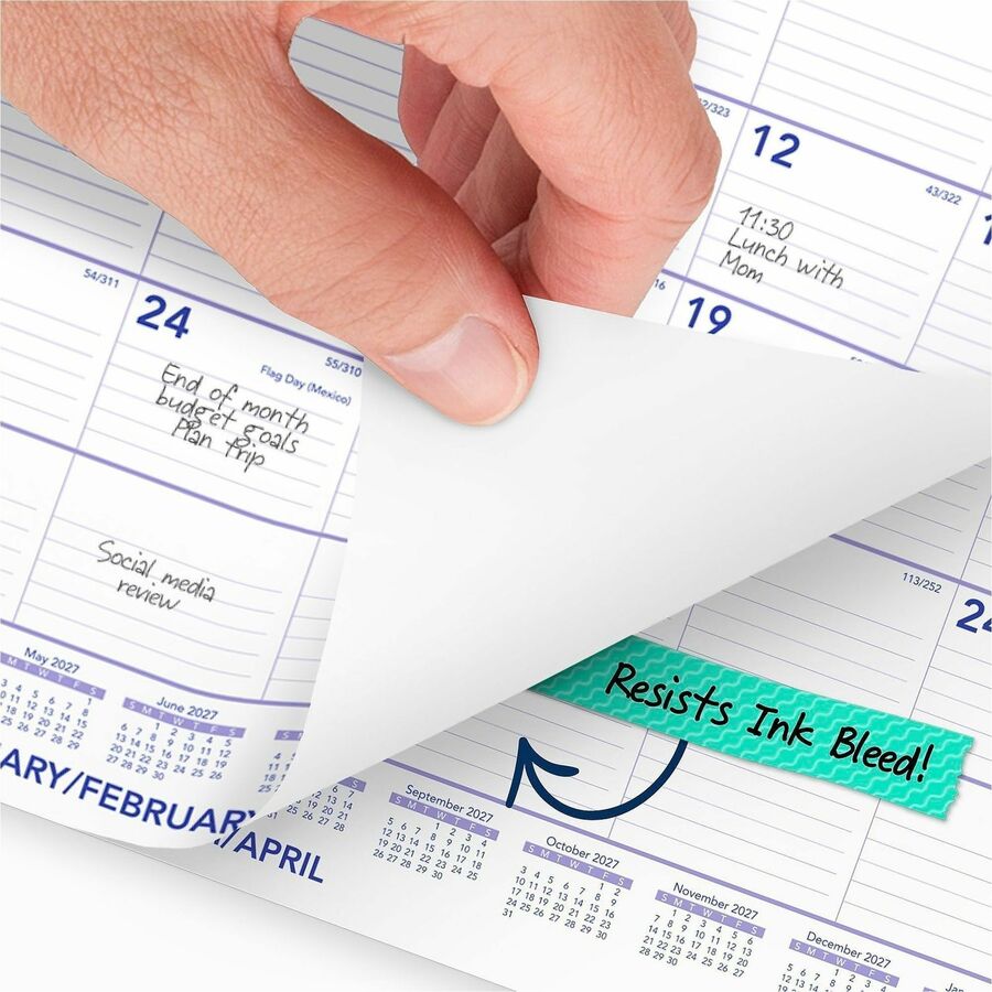 Two-Month Wall Calendar, 22 x 29, White/Blue/Red Sheets, 12-Month (Jan to Dec): 2024