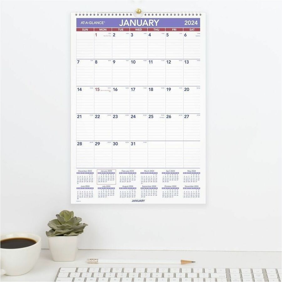 Erasable Wall Calendar, 12 x 17, White Sheets, 12-Month (Jan to Dec): 2024