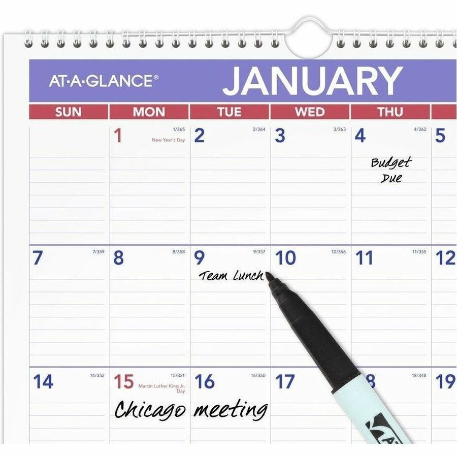 Erasable Wall Calendar, 12 x 17, White Sheets, 12-Month (Jan to Dec): 2024