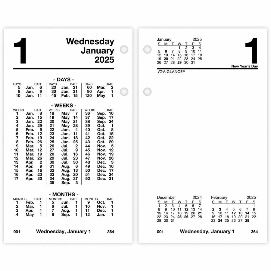 At-A-Glance Financial Desk Calendar Refill - Standard Size - Julian Dates - Daily - 12 Month - January 2024 - December 2024 - 1 Day Double Page Layout - 3 1/2" x 6" White Sheet - Desktop - White - Flexible, Reference Calendar - 1 Each - 