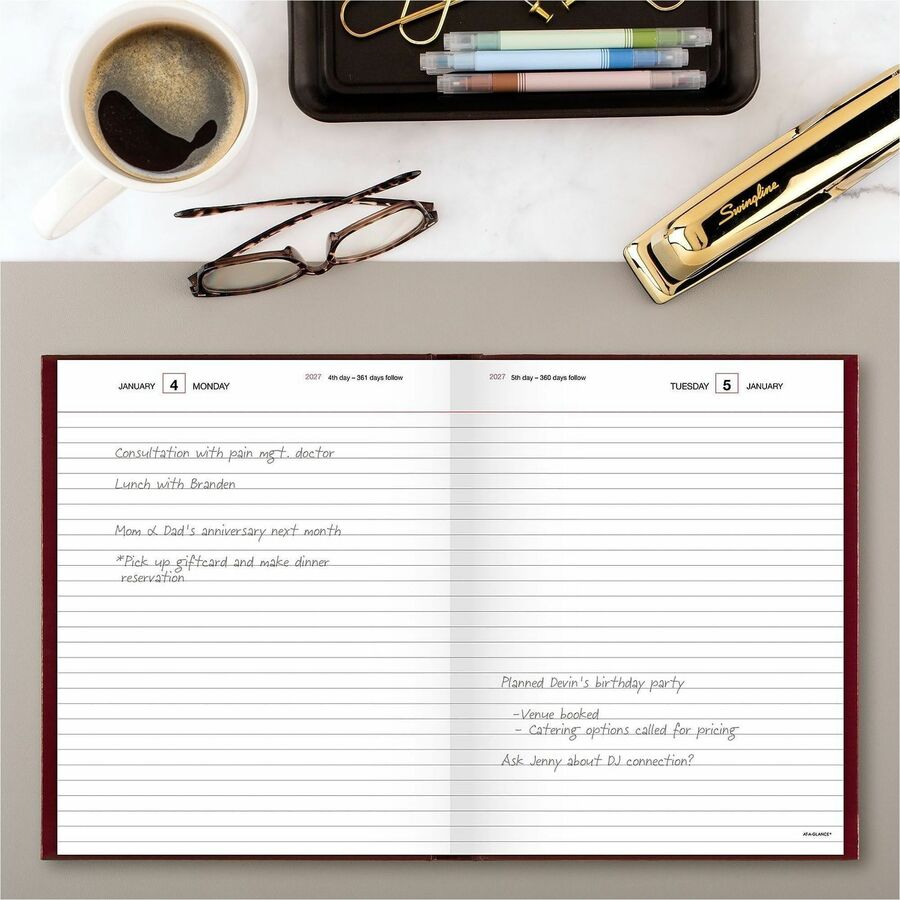 Standard Diary Daily Diary, 2024 Edition, Medium/College Rule, Red Cover, (200) 9.5 x 7.5 Sheets