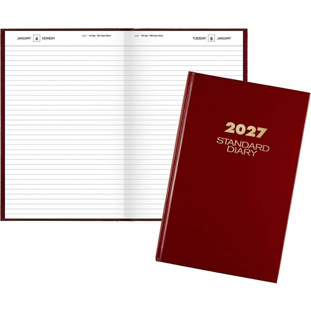 Standard Diary Daily Diary, 2024 Edition, Wide/Legal Rule, Red Cover, (200) 12 x 7.75 Sheets