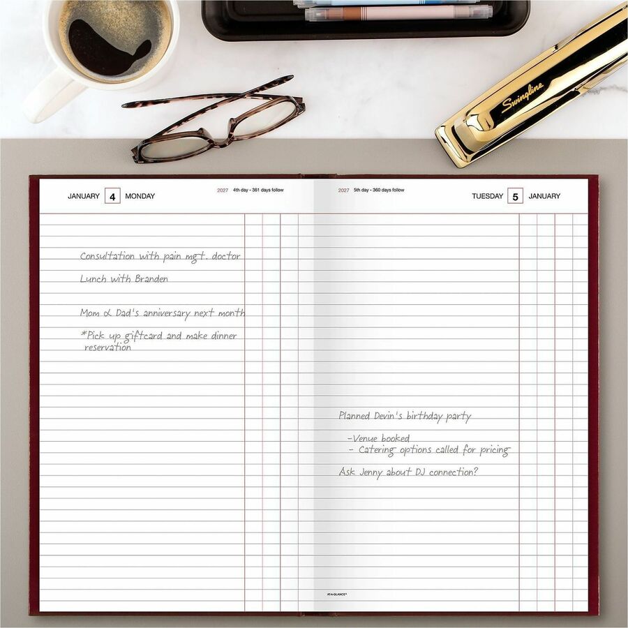 Standard Diary Daily Journal, 2024 Edition, Wide/Legal Rule, Red Cover, (210) 12 x 7.75 Sheets