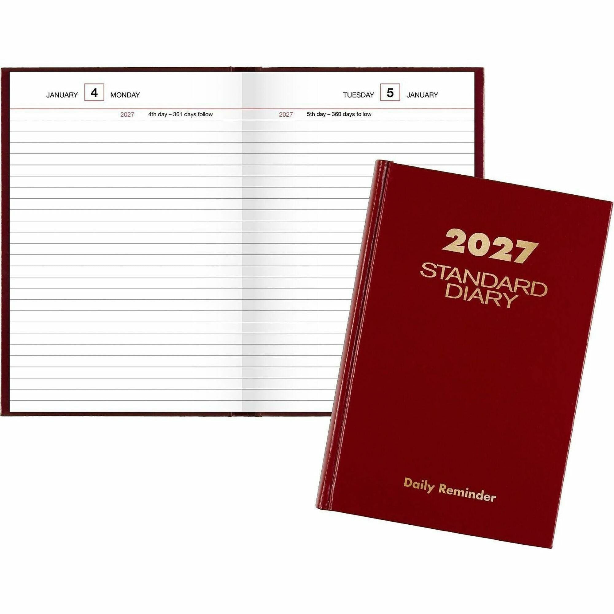Standard Diary Daily Reminder Book, 2024 Edition, Medium/College Rule, Red Cover, (201) 7.5 x 5.13 Sheets