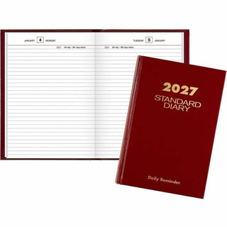 Standard Diary Daily Reminder Book, 2024 Edition, Medium/College Rule, Red Cover, (201) 8.25 x 5.75 Sheets