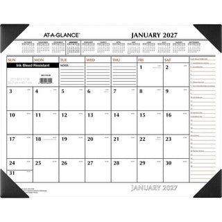 Two-Color Monthly Desk Pad Calendar, 22 x 17, White Sheets, Black Corners, 12-Month (Jan to Dec): 2024