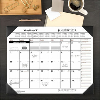 Two-Color Monthly Desk Pad Calendar, 22 x 17, White Sheets, Black Corners, 12-Month (Jan to Dec): 2024