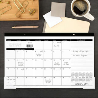 Compact Desk Pad, 18 x 11, White Sheets, Black Binding, Clear Corners, 12-Month (Jan to Dec): 2024